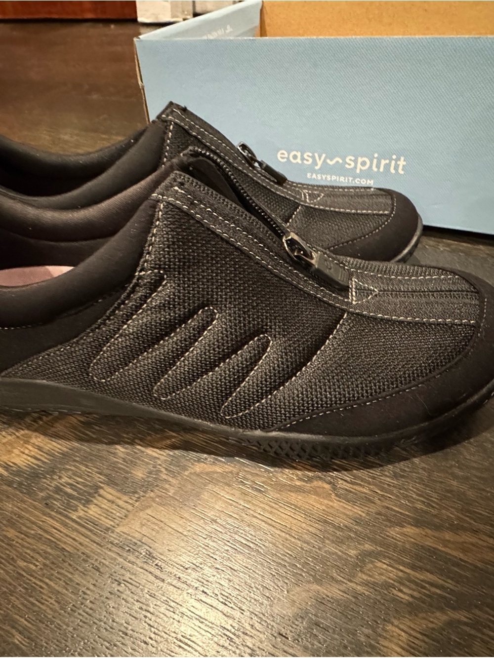 Easy Spirit Black Women's Slip-On Zip Sneakers - Picture 2 of 8